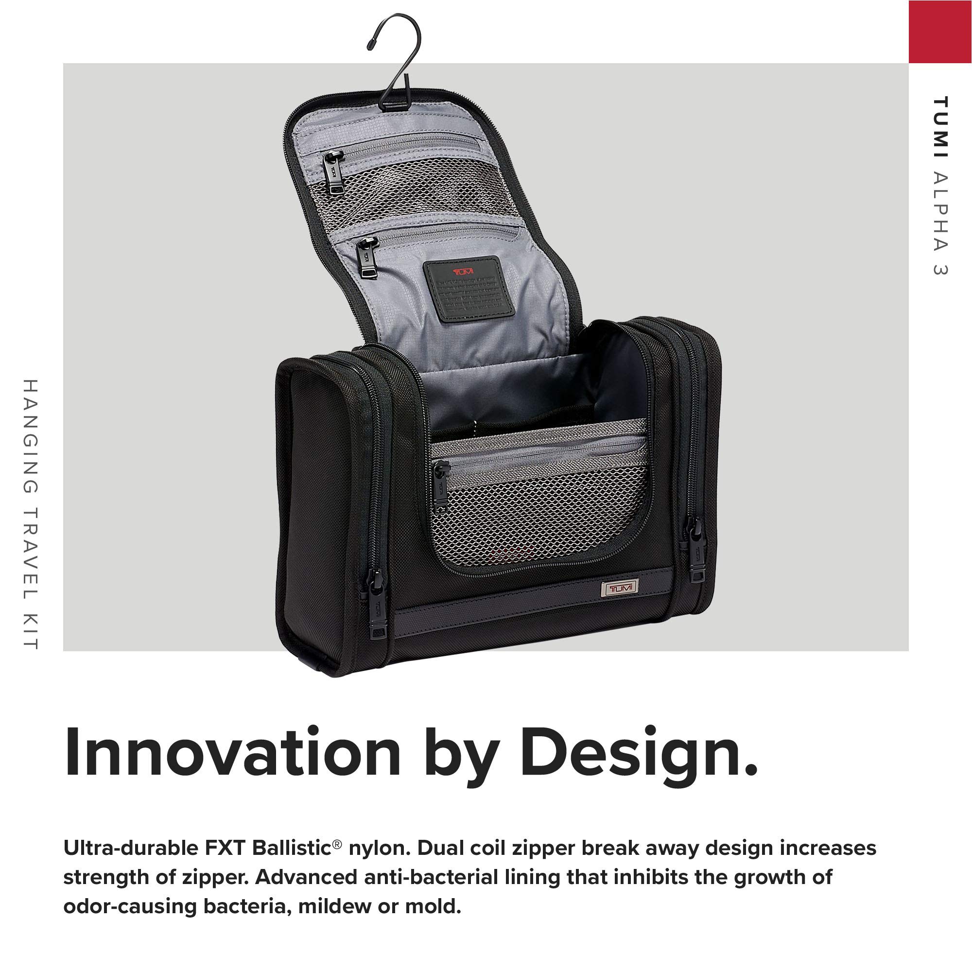 TUMI Alpha Hanging Travel Kit - Toiletries and Cosmetics Organizer - Travel Essentials Bag with Hooks & Pockets - Black