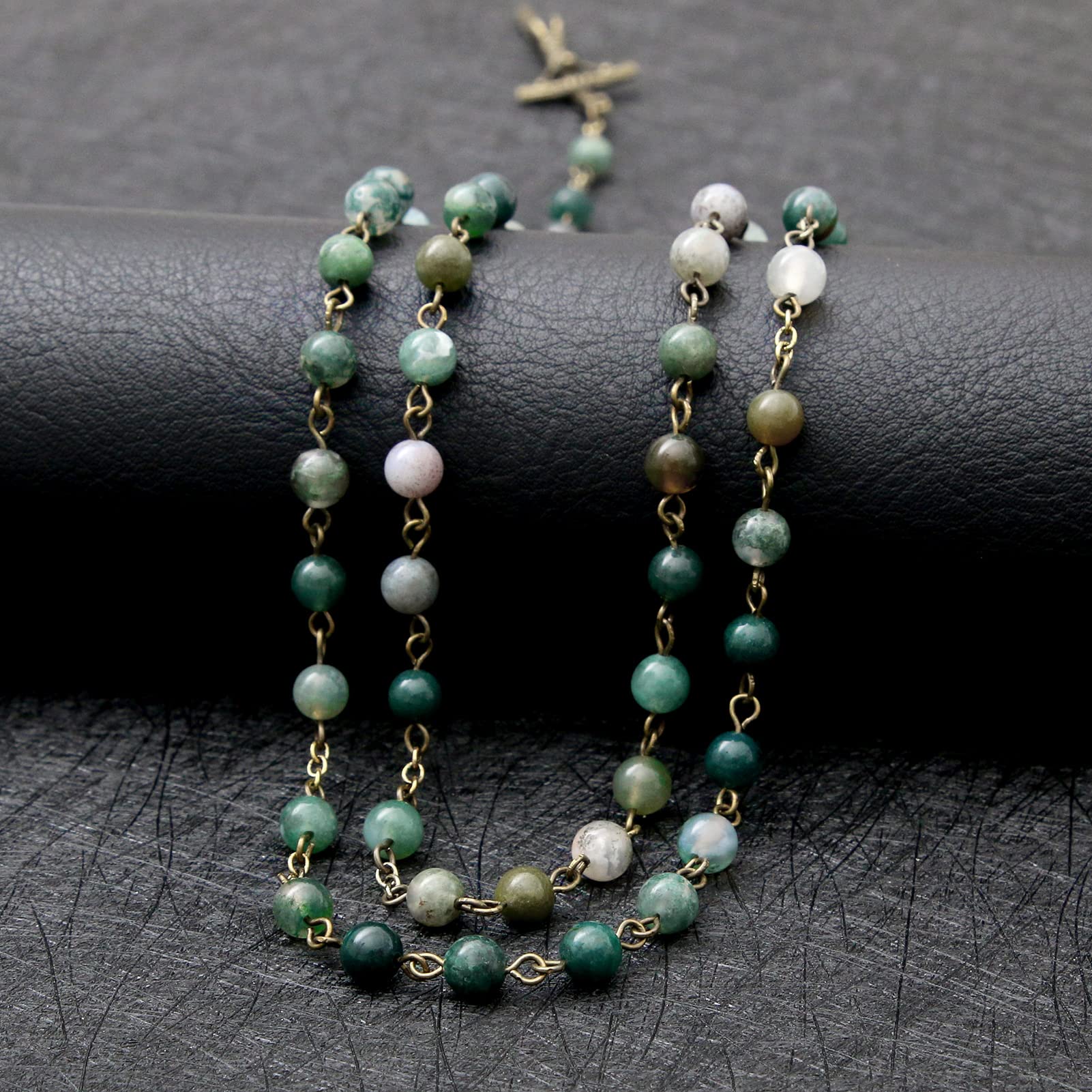 KOMI Rosary Beads Catholic for Women Gemstone Rosary Beads Necklace with Crucifix Cross Crystal Pearl Rosary Rosarios Catolicos Catholic Gifts