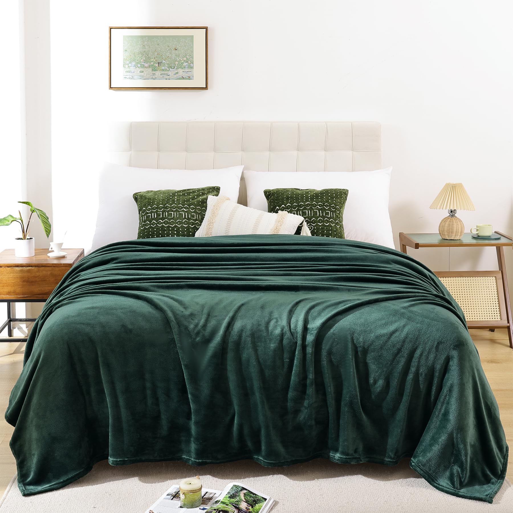 Photo 1 of Dark Green Twin Size Fleece Throw Blanket for Bed Couch, Soft Warm Fuzzy Cozy Blankets for Women Men, 300GSM Room Decor Flannel Microfiber Blankets for All Seasons, 60x80 Inches