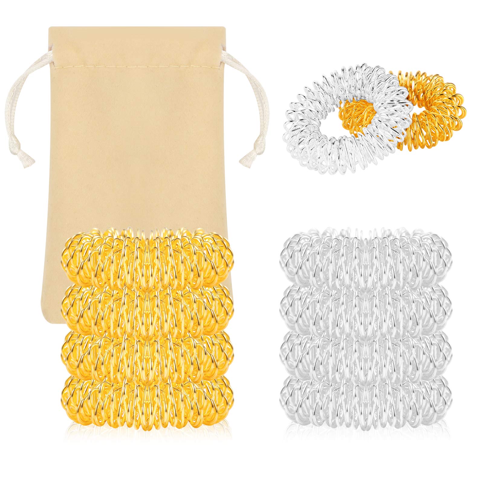 10x acupressure massage rings in silver small