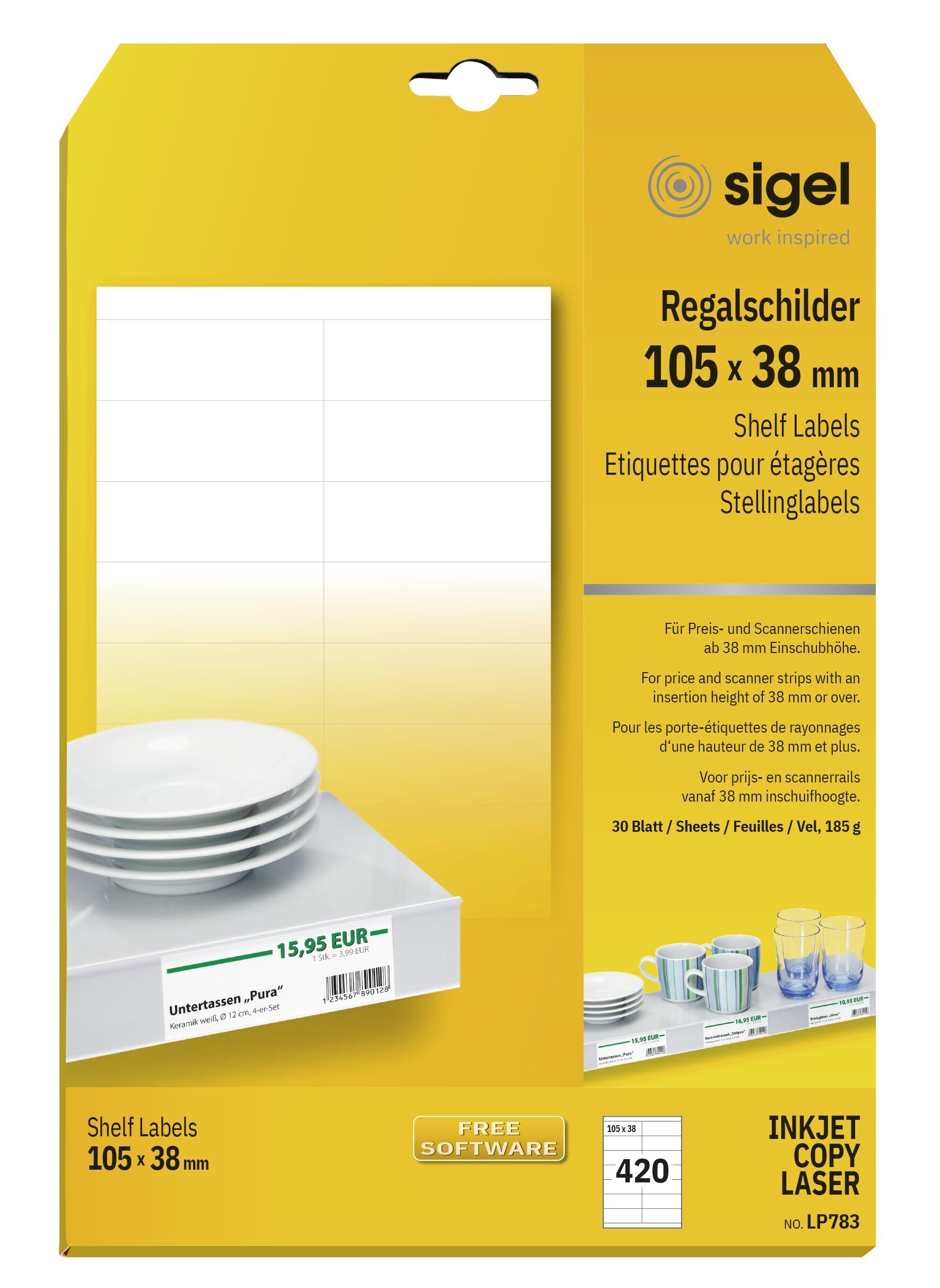 SIGEL LP783 Shelf Labels, 10.5 x 3.8 cm, 420 Pieces equal to 30 sheets, White