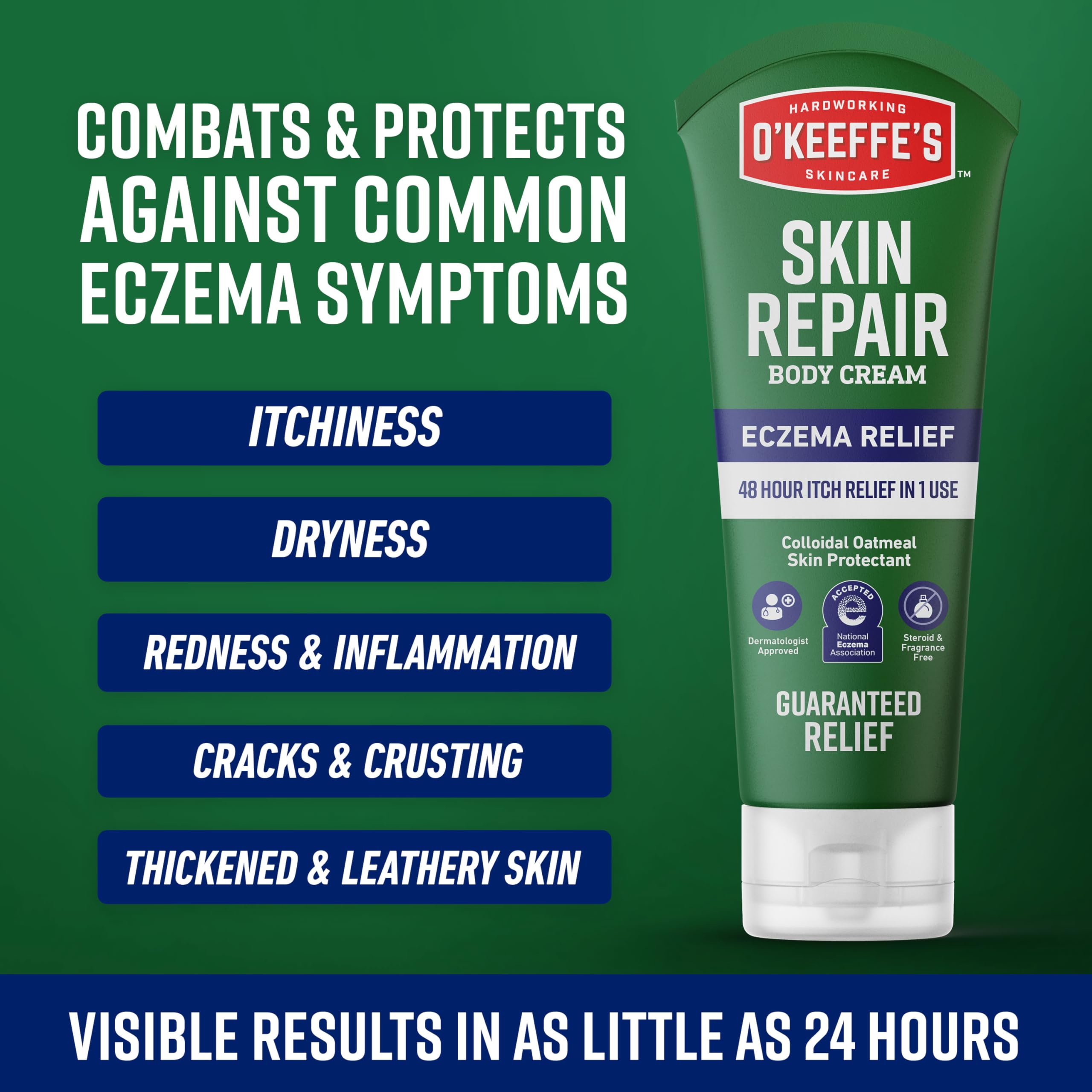 O’Keeffe’s Skin Repair Eczema Relief Body Cream, 7oz Tube (Pack of 1) – 48 Hour Itch Relief in One Use