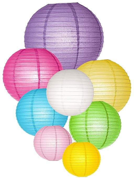 LIHAO 8X Papier Lampions Laterne Lampenschirm Hochtzeit Party Dekoration Ballform (Verschiedene Farben)