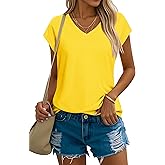 YUCOLEN Women's Cap Short Sleeve Tunic Tops V Neck Cotton T-Shirts UPF50+ Soft Breathable Summer Basic Tee