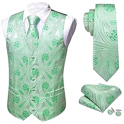 Barry.Wang Sage Green Vest for Men Paisley Silk