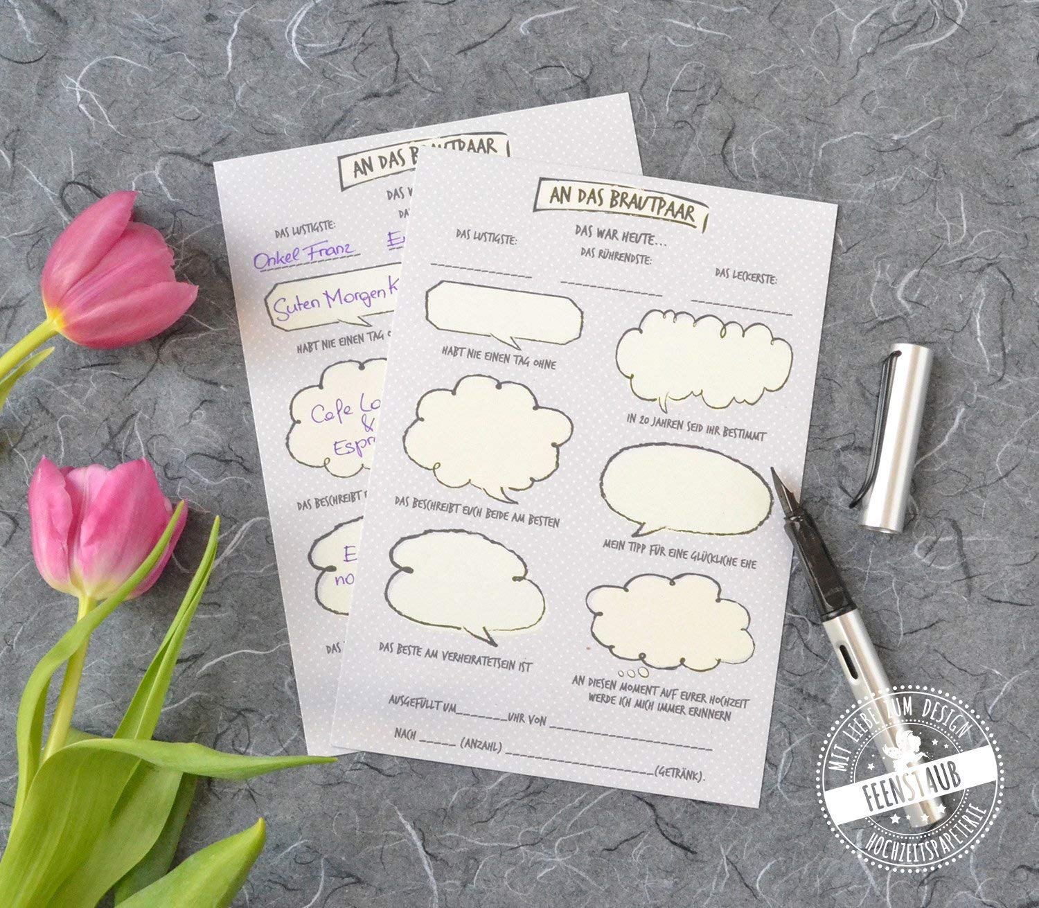 30 Gästebuch Karten Hochzeit mit Fragen an Hochzeitsgäste zum Ausfüllen &amp; einkleben