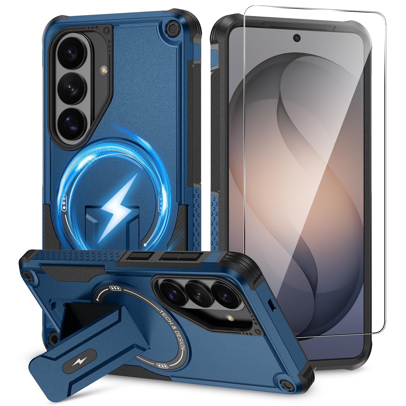 Caka for Samsung Galaxy S26 Case [Compatible with MagSafe] [Invisible Kickstand] [HD Screen Protector], Protective Magnetic Phone Cover for Samsung S26 5G 6.3” 2025 - Blue