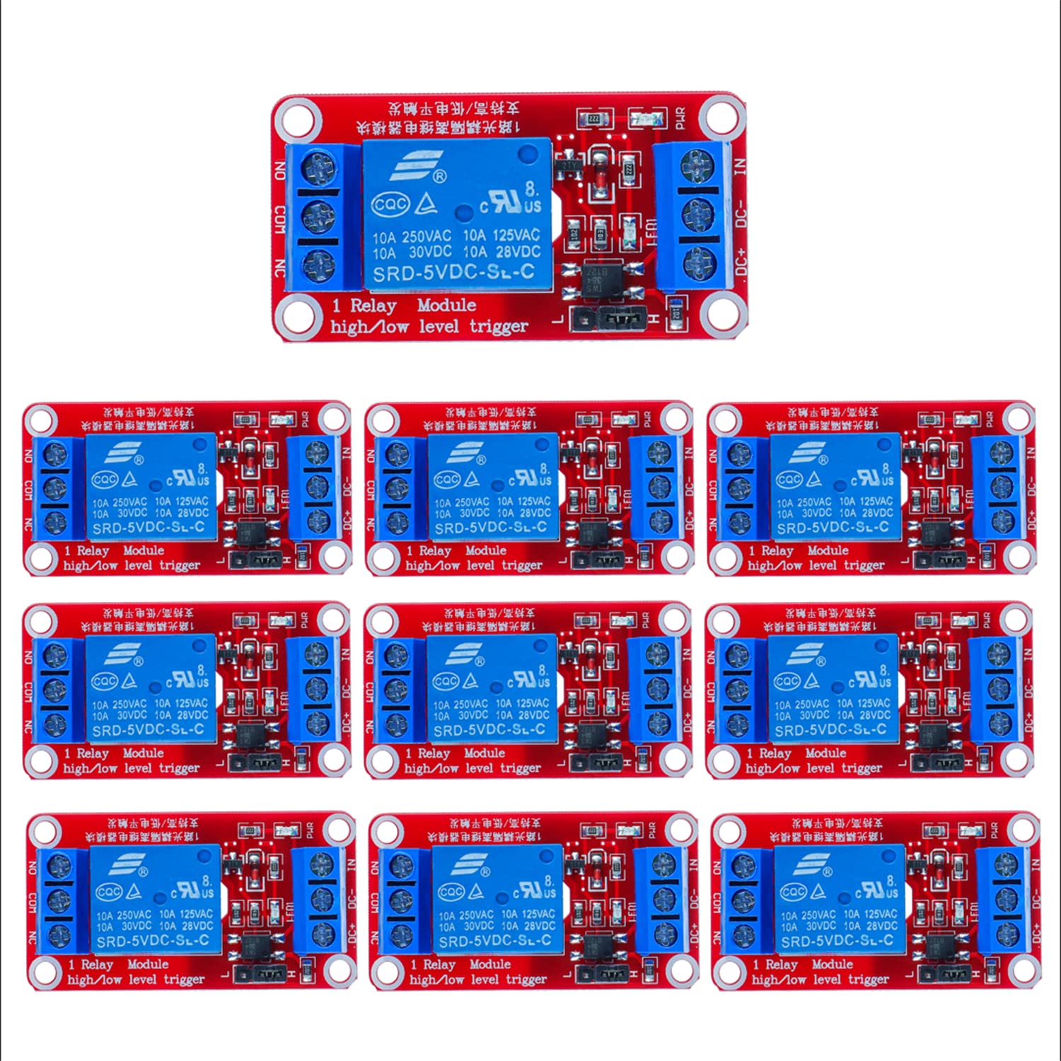 HUAREW 1-channle 5V relay module with optocoupler isolation supports high and low level triggering (pack of 10)