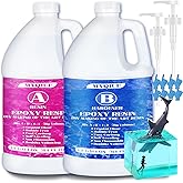 Myqiuf Epoxy Resin Kit, 1 Gallon/128OZ Epoxy Resin Crystal Clear Not Yellowing No Bubble Self Leveling for DIY Molds Wood Jewelry Table Tops Bar Top Casting Coating Crafts Supplies Easy Mix 1:1 Ratio