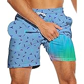 Tasneem Mens Swim Trunks with Compression Liner Swim Shorts 5 Inch Inseam Quick Dry Mens Bathing Suit