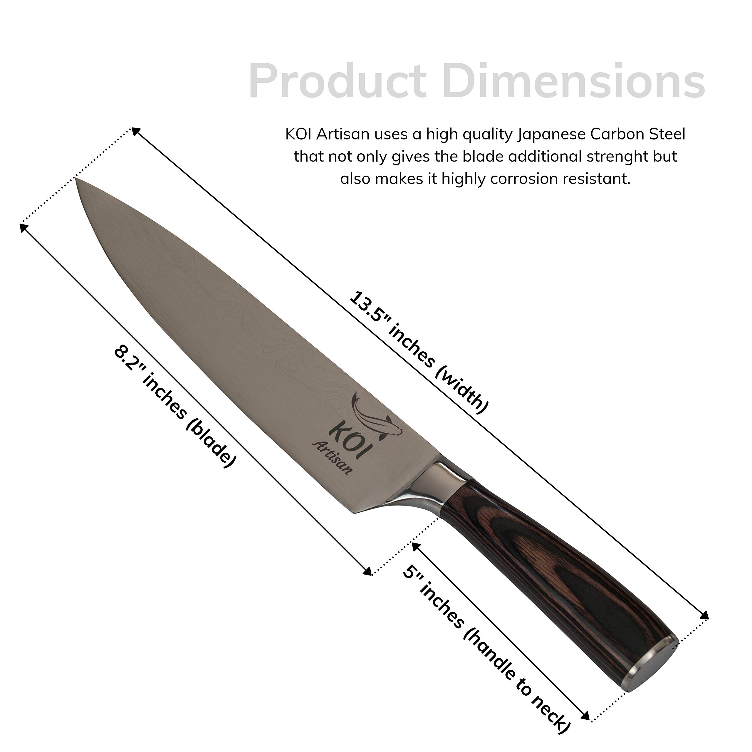 KOI ARTISAN Professional Chef Knife 8 Inch Razor Sharp Blade Best
