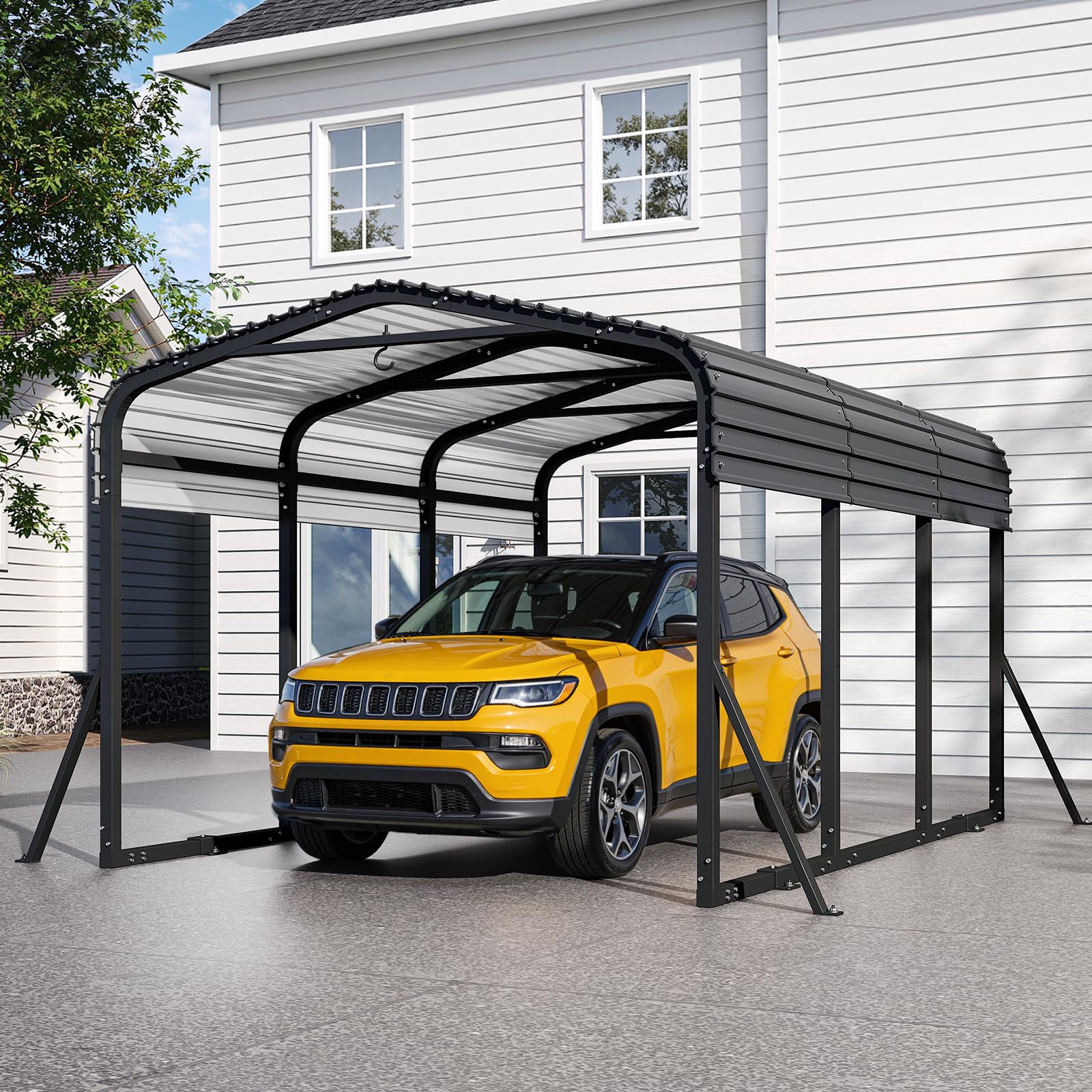 View 1 of ****BOX 1 OF 2 ONLY/INCOMPLETE SET/MISSING BOX**Jocoevol Heavy Duty Metal Carport Canopy, 10x15 FT Outdoor Car Port with Waterpoorf Metal Roof& Side Support Rods, Multi-Use Shelter Outdoor Garage for Car, Boats and Truck