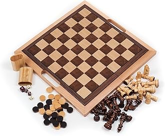 Trademark Games Deluxe Wooden Chess, Checker and Backgammon Set, Brown
