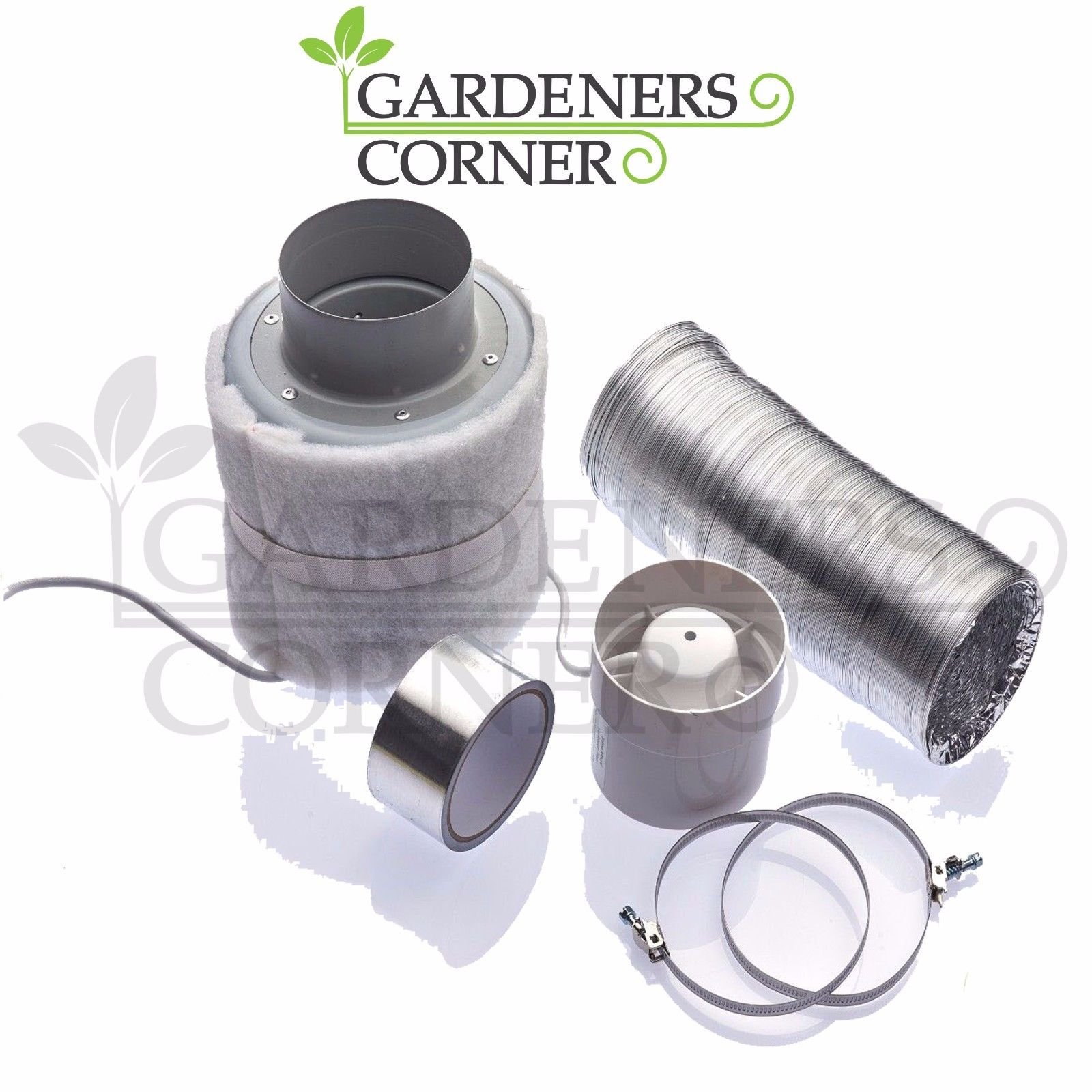 gardeners corner 4" 5" 6" Inline Duct Air Extractor Booster Fan - Ducting & Hose Clips Option (6")