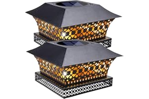 SIEDiNLAR Solar Post Lights Outdoor Fence Deck Cap Light Solar Powered Metal Warm White LED Lighting Waterproof for Garden Patio Decoration 4x4 5x5 Wooden Posts Black (2 Pack)