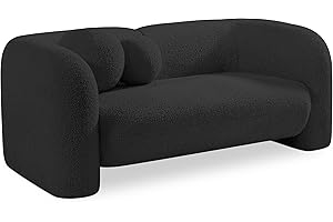 Meridian Furniture 139Black-L Emory Collection Art Deco Boucle Fabric Upholstered Loveseat with Rich Black Boucle Fabric, Ball Pillows Included, 66" W x 34" D x 27" H, Black
