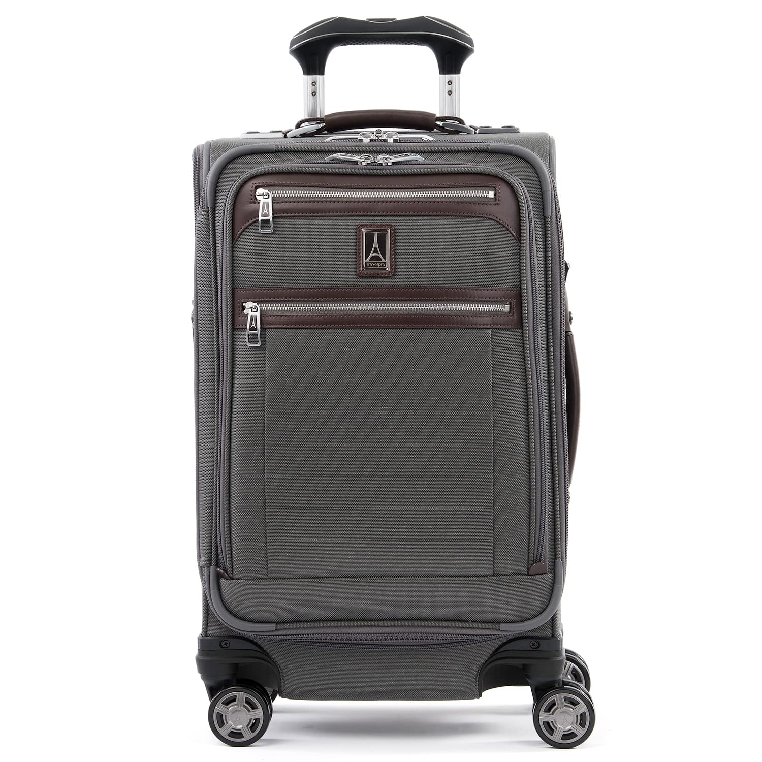 Photo 1 of Travelpro Platinum Elite Softside Expandable Carry on Luggage, 8 Wheel Spinner Suitcase, USB Port, Suiter, Men and Women, Vintage Grey, Carry On 21-Inch