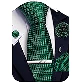 Ailisus Solid Plaid Checkered Tie Set for Men Silk Necktie Pocket Square Handkerchief Cufflinks Lapel Pin Tie Clip 5PCS