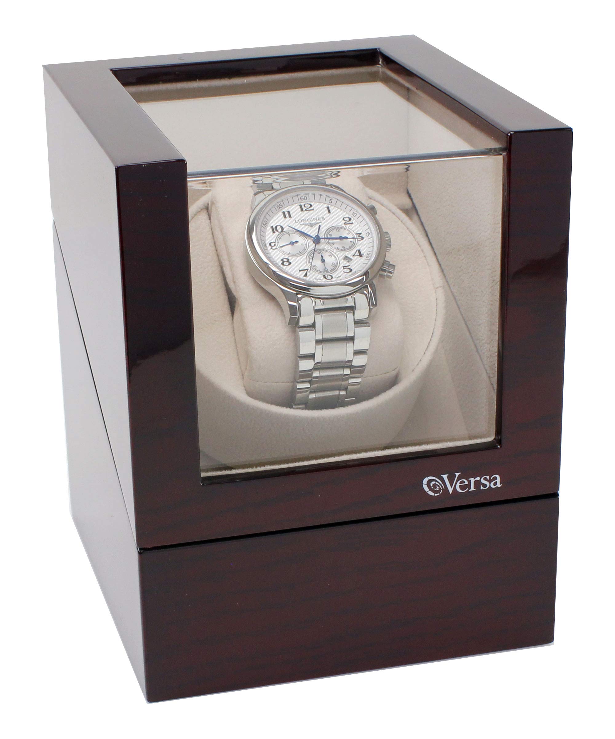 Versa Single Watch Winder by Versa - Elite Automatic Watch Winder - Quiet Japanese Motor - 12 Settings - Compatible with Rolex's, Cartier, Omega, and More