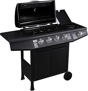 TAINO Basic 4+1 BBQ Gasgrill Grillwagen Edelstahl-Brenner + Seitenkocher Grill TÜV (Basic 4+1 Gasgrill)