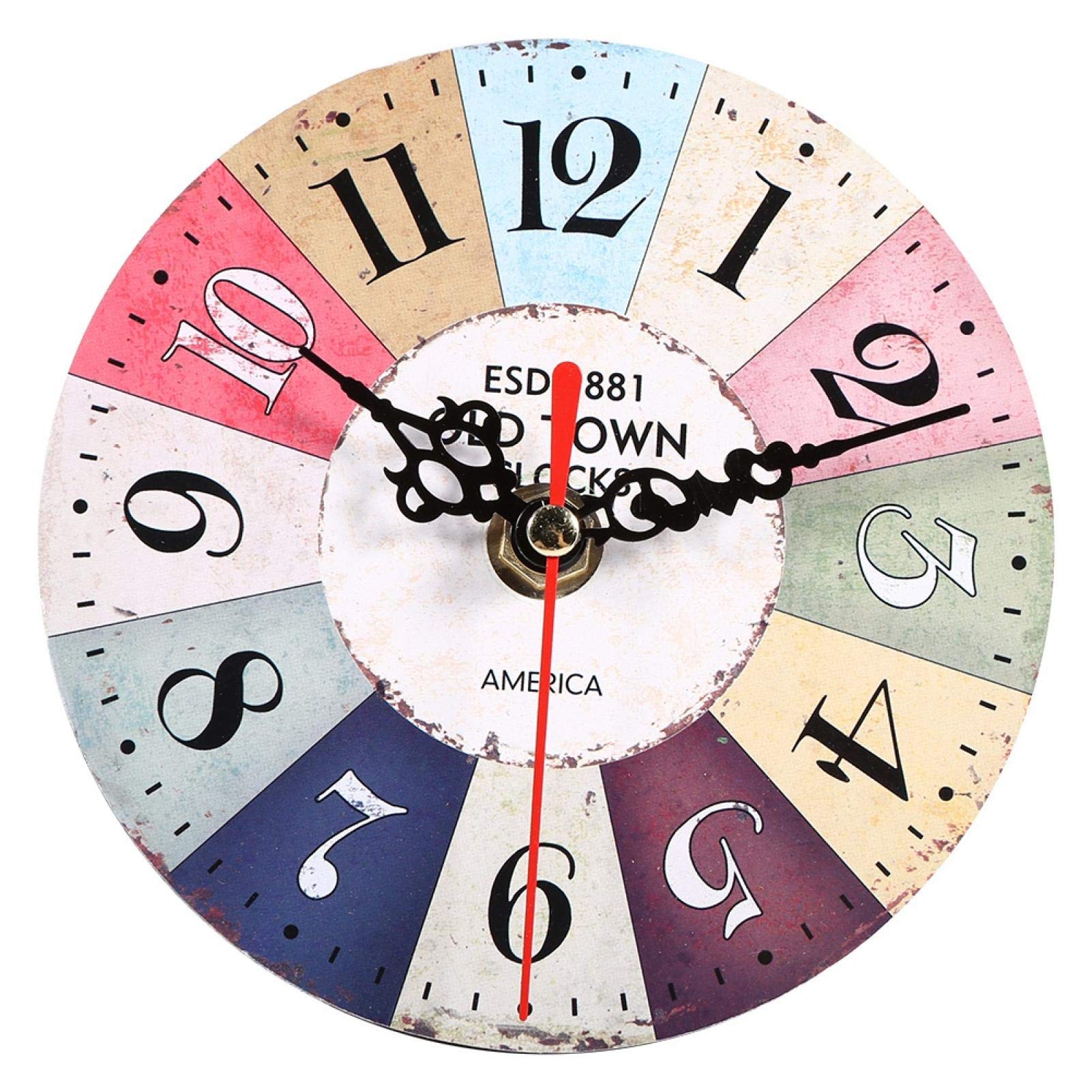 HERCHR Clocks for Living Room Decor, 4.7in Round Antique Wooden Home Office Wall Clocks Large Decorative(#5)