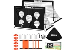 CORGOTE Kids Soccer Goal for Backyard Set, 2 Pack of 4x3 Toddler Soccer Net Practice Equipment with Ball, Training Equipment with Target & Cones, for Teens Grandkids, Soccer Gifts for Boys