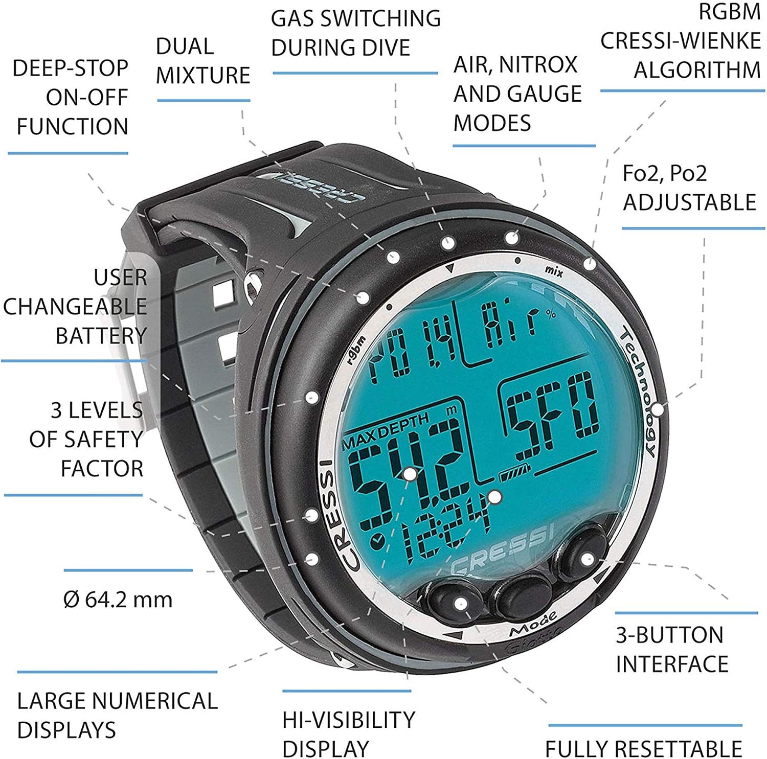 Cressi Unisex Giotto Dive Computer, Black/Pink - Image 3