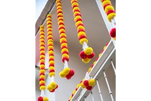 Marubhumi of 5 Feet Long Strands Artificial Marigold Flower Garlands Gulchadi for Diwali Decor, Traditional Indian Decor, Marigold Garland for Decoration, Diwali Decorations for Home Christmas - 5 PCS