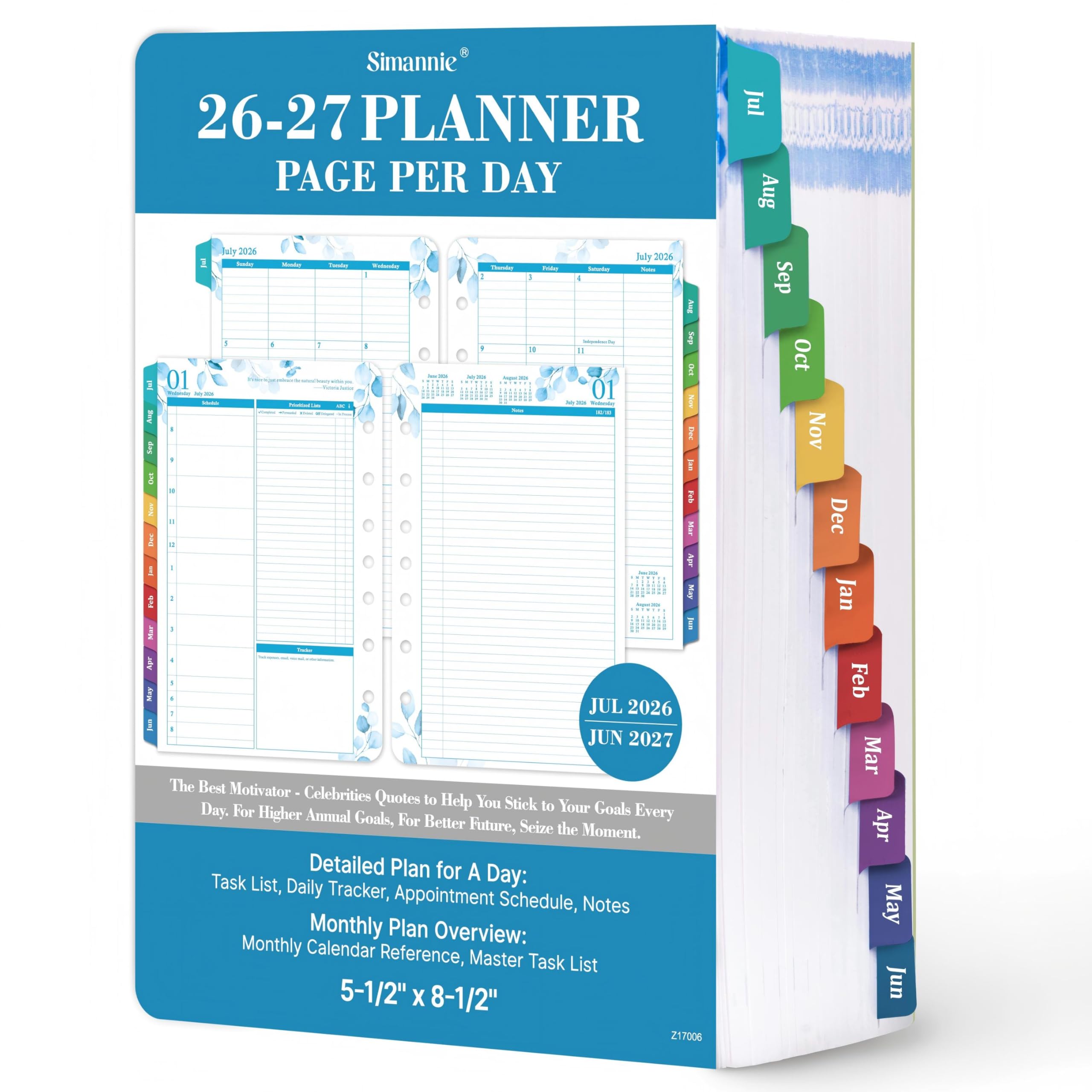 Photo 1 of 2026-2027 Planner Refills – July 2026 - June 2027, Daily Planner Refills 2026-2027, Two Pages Per Day Daily & Monthly Planner Inserts, 8.38" x 5.51", Ring-Bound with Tabs