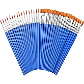 DECYOOL 60 Pcs Paint Brushes, Round Flat Small Brush Bulk for Painting | Shed-Free Nylon Bristles, Art Crafts School Projects, Flat Detail Painting, Crafts Face Painting