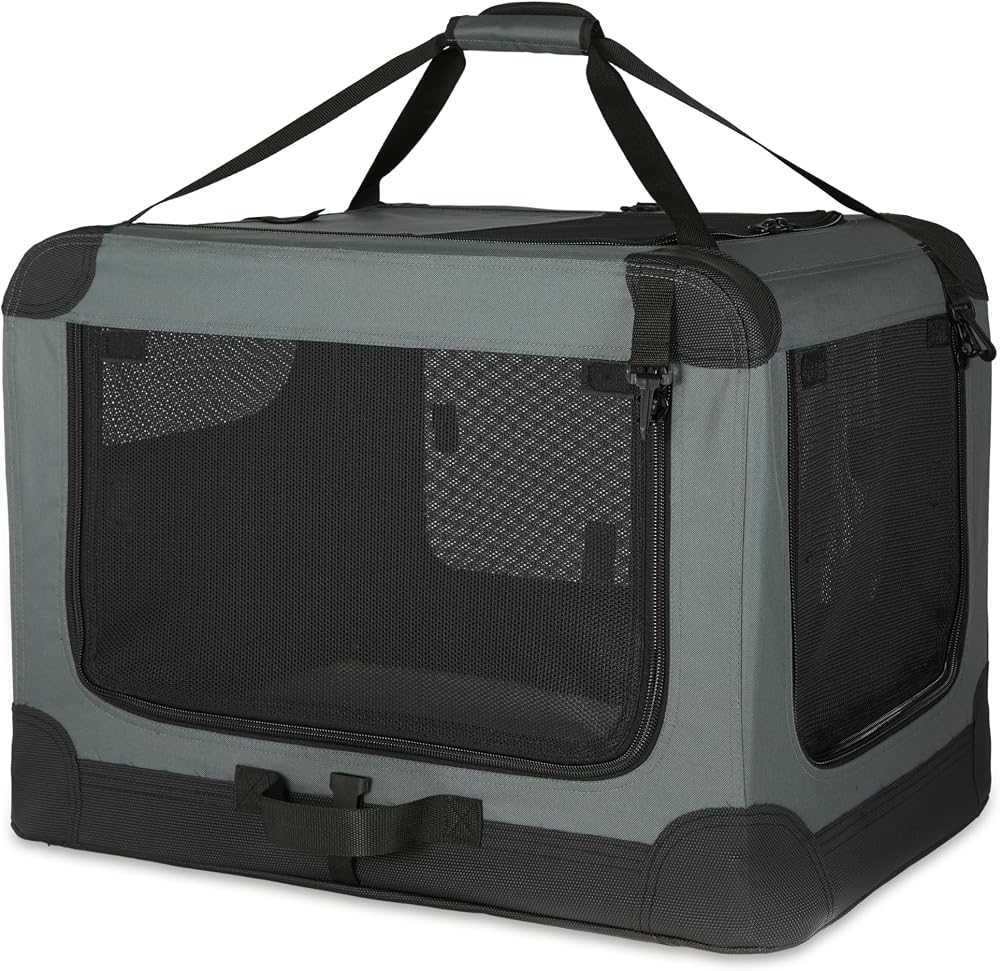 Amazon Basics 4-Doors Portable Soft-Sided Folding Travel Crate Grey S 66x46x46