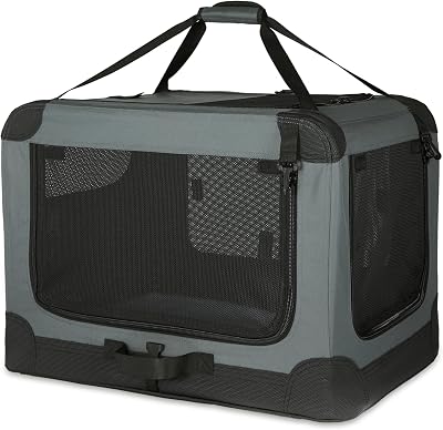 Amazon Basics 4-Doors Portable Soft-Sided Folding Travel Crate Grey S 66x46x46