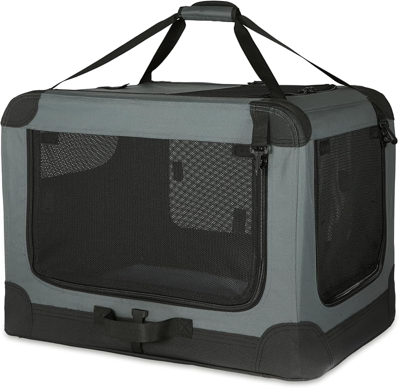 Amazon Basics 4-Doors Portable Soft-Sided Folding Travel Crate Grey S 66x46x46