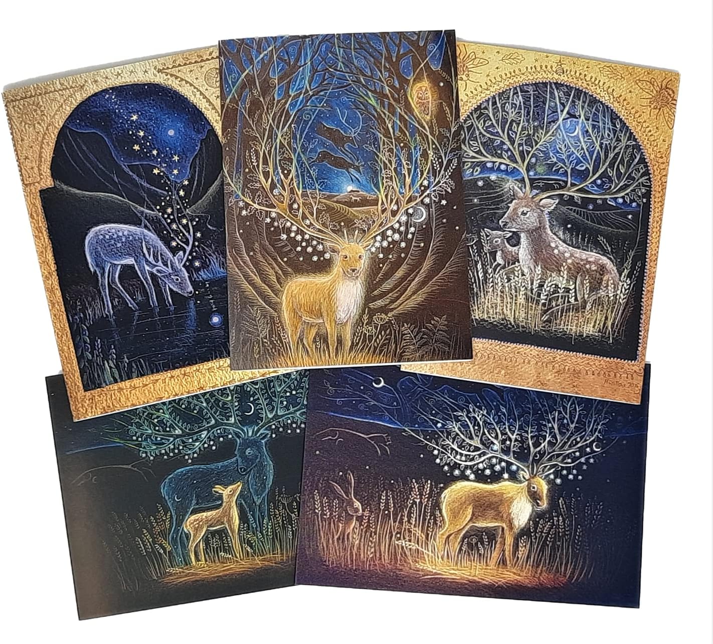 Hannah Willow The Deer's Dream UK made Pack of 5 Art Greetings Cards - Deers in the british countryside - Birthday Cards