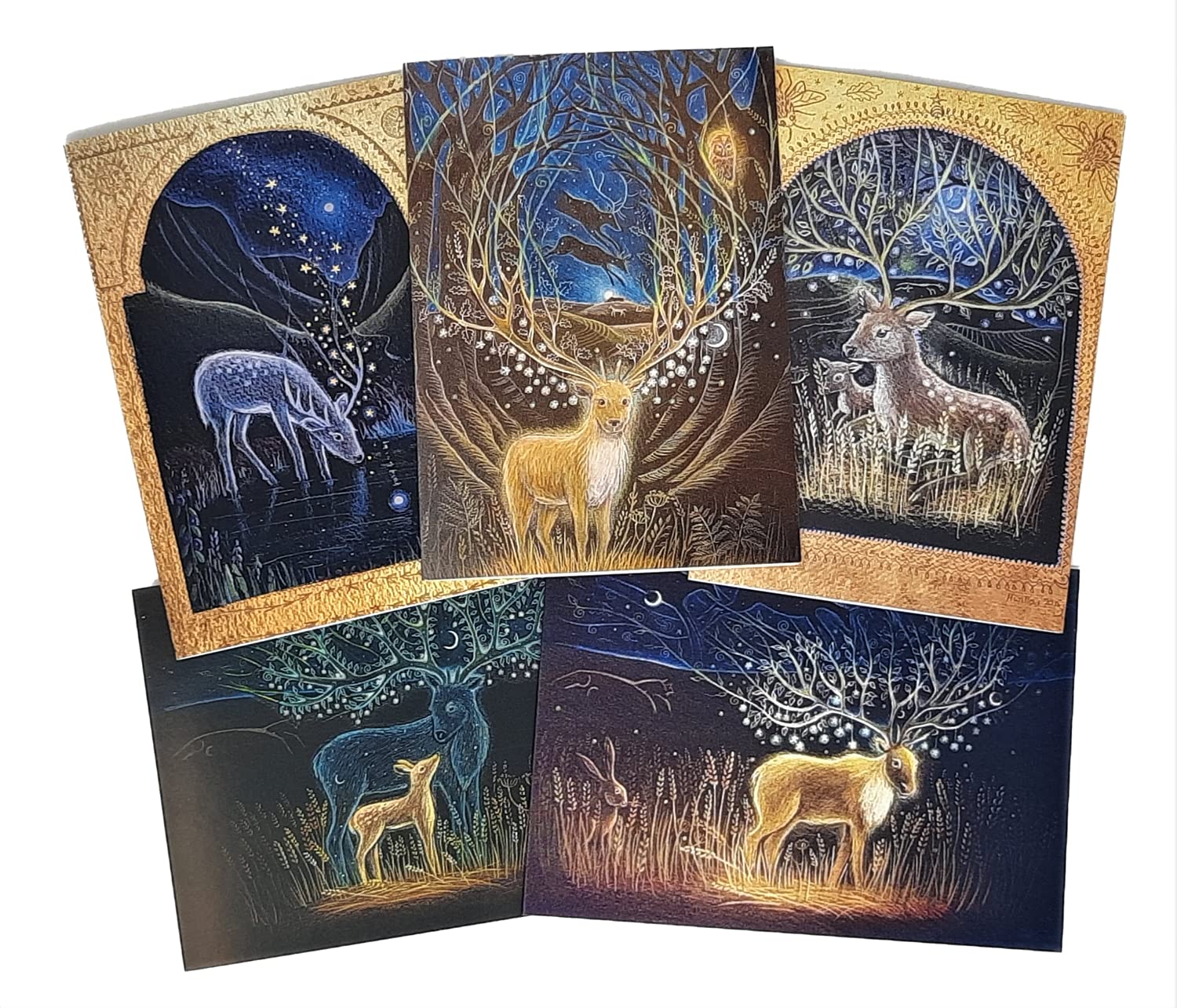 Hannah Willow The Deer's Dream UK made Pack of 5 Art Greetings Cards - Deers in the british countryside - Birthday Cards