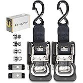 Strapinno 2PCS Stainless Steel Retractable Ratchet Straps (1 7/8 in x 4 ft) Transom Tie Downs for Boat Trailer - Extra Mounting Brackets & Bolt Set, Boat Accessories, Break Strength 1,650LB/750KG