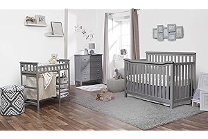 Sorelle Furniture Palisades 3-Piece Nursery Set with 4-in-1 Convertible Crib, 4-Drawer Dresser,and Changing Table with Hamper, Baby Furniture Made of Wood,Non-Toxic Finish, Nursery Furniture Set-Gray