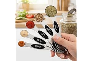 Stainless Steel Magnetic Measuring Spoons, Strong N45 Magnets, Heavy Duty Metal Tools for Baking Cooking, Fit Most Spice Jars
