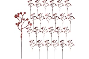 CCINEE 24 Pack Christmas Artificial Red Berry Stems,6.9 Inch Xmas Red Glitter Berry Picks Holly Branches for Christmas Tree Ornaments Xmas Wreath DIY Crafts Home Holiday Decor