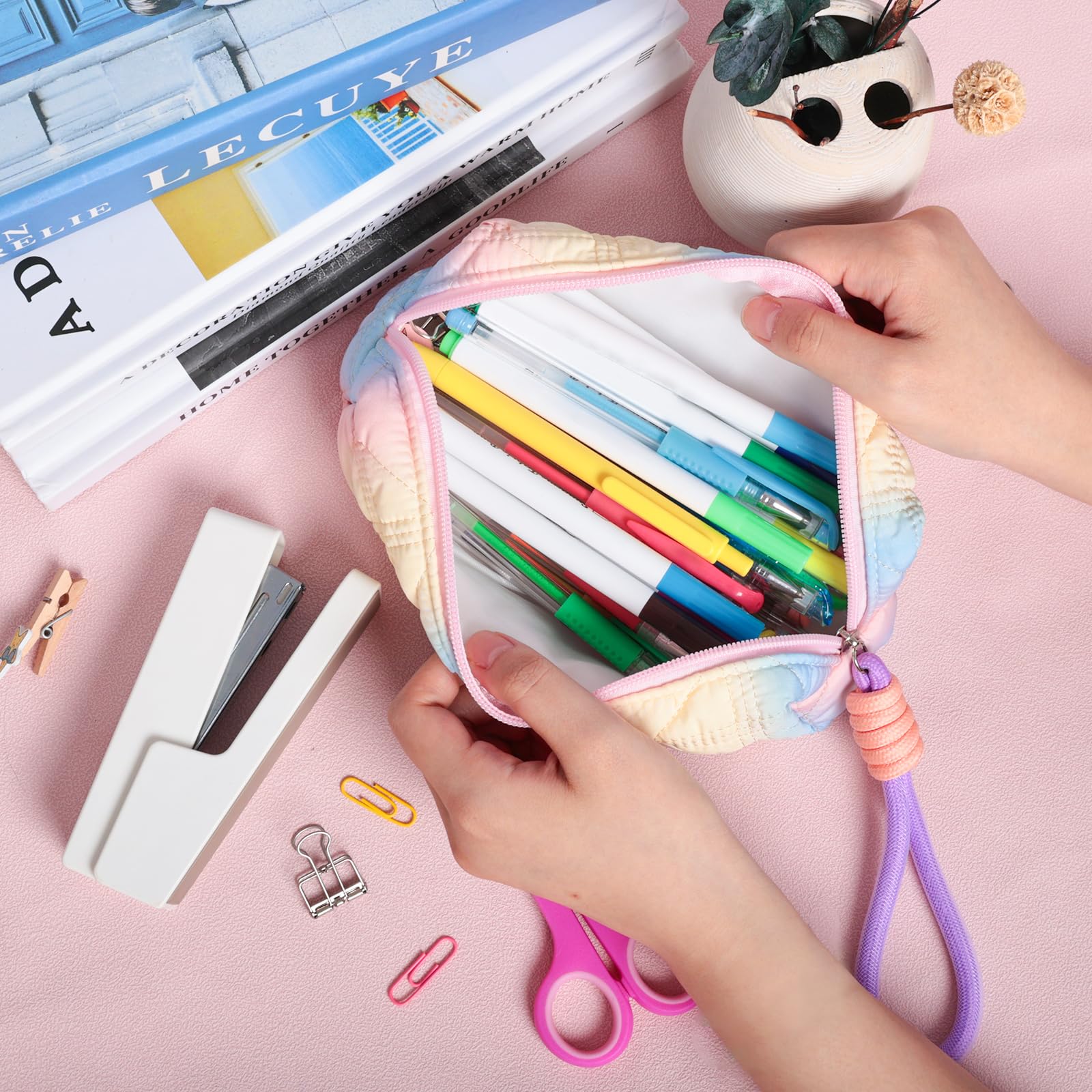 Pencil Pouch, Original Aesthetic Gradient Color Pencil Bag, Light Weight Organize Case with Zipper Strip& Easy Loop for Girls Adults, Big Capacity Makeup Pouch