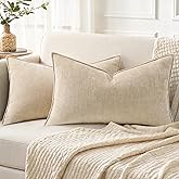 decorUhome Spring Couch Throw Pillow Covers 12x20 Set of 2, Decorative Soft Velvet Modern Cozy Chenille Lumbar Pillow Cases with Elegant Design for Sofa Bed Living Room Home Decor, Beige
