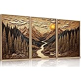 HPINUB Abstract Landscape Mountain Canvas Wall Art Set, Vibrant Sun Forest Pine Tree Wall Decor, Wilderness Nature River Artwork Rustic Scenery Art Print for Living Room,Bedroom,Office-16 x24 x3