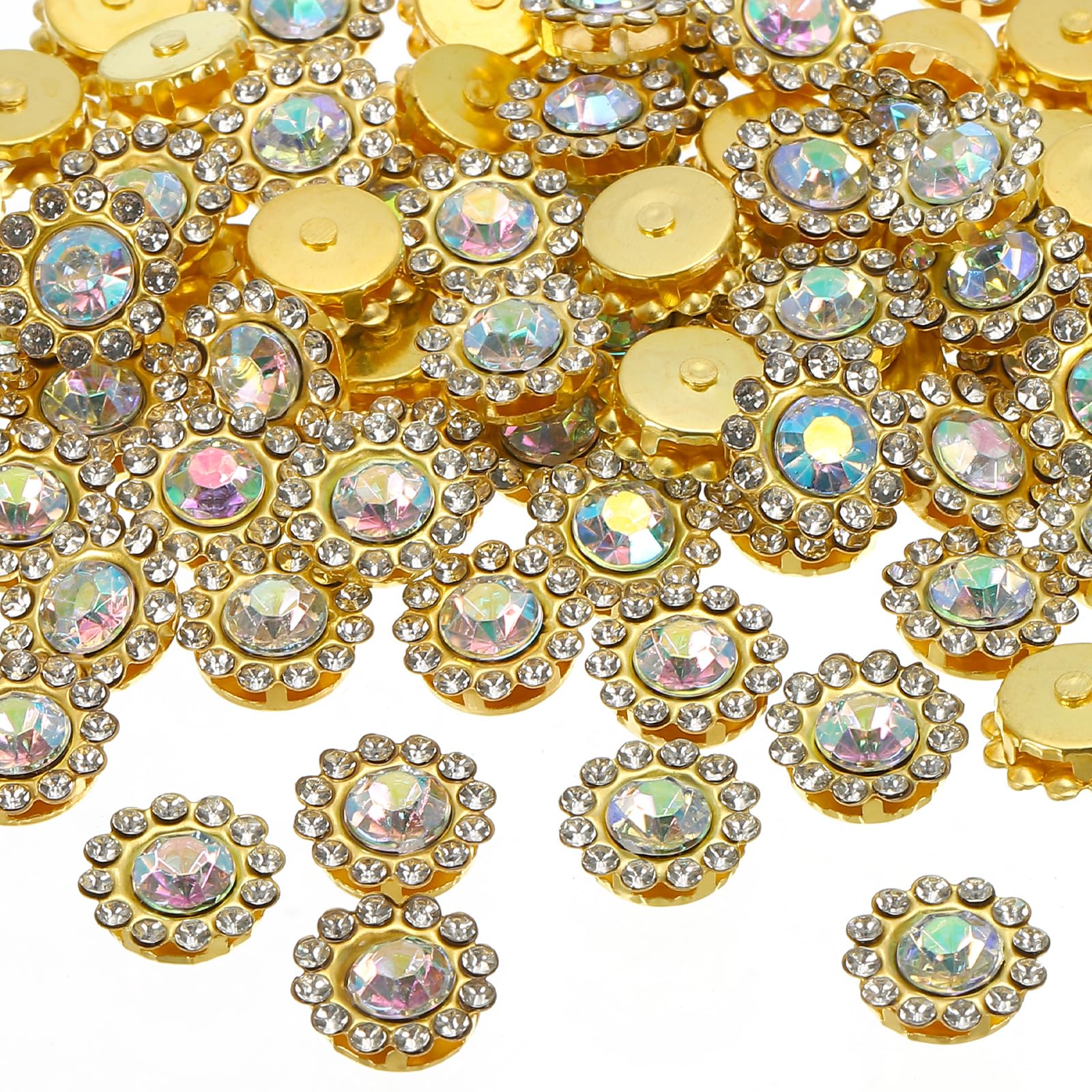 PATIKIL 12 mm Flower Claw Sew on Pearls Rhinestones,100 Pcs Crystals Glass Metal Base Flower Claw Gems Crystals for DIY Crafts Shoes Dress Clothes Earring Belt Sewing Accessories,White AB