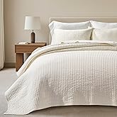 EVERGRACEHOME Cotton Sateen Quilt Set Queen Size, Pre-Washed Cotton Channel Stitch Coverlet Bedspread, 3 Pieces Lightweight Soft Bedding Sets for All Season, with 2 Pillow Shams, Cream