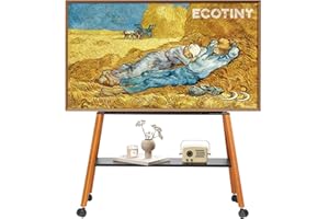 ECOTINY Rolling TV Stand for 49 to 75 Inch TV up to 40 kg, Easel TV Stand with Metal Structure and Wooden Shelf, Moveable TV Cart on Wheels for Office, Business, Home, Black