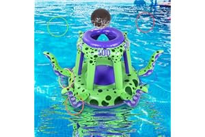 Conderyang Large Octopus Pool 2-in-1 Floating Pool Basketball Hoop Games with Ball Ring Toss Inflatable Water Floats for Adults Family