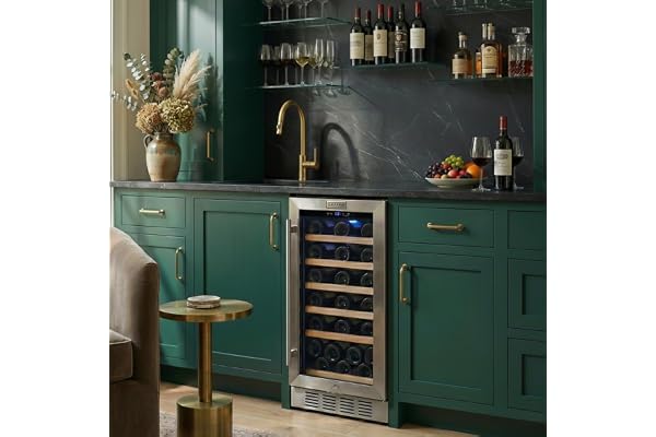 Empava 15 inch Wine Cooler Refrigerator Under Counter with Glass Door, Freestanding Fridge with LED Light, Touch Control, 31 Bottles Capacity