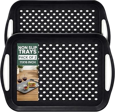 Zuvo Anti-Slip Food Serving Tray with Handles Set of 2 Black
