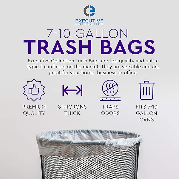 CLEAR 7-10 GALLON TRASH BAGS, 1,000 BULK PACK – MEDIUM SIZE GARBAGE BIN LINERS FOR OFFICE, BEDROOM AND KITCHEN WASTEBASKET CANS – BY EXECUTIVE COLLECTION