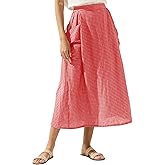 MISSACTIVER Plaid Skirts for Women Elastic Waist Midi Skirt with Pockets Vintage Flowy Gingham Long Skirt